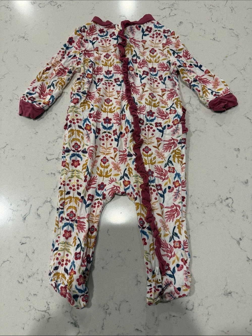 Milkberry Floral Ruffle Footed One-Piece – Pink Multi